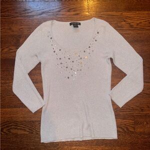 August Silk Silk Blend Ribbed Beaded Top